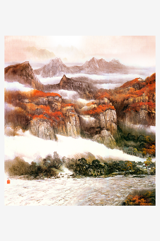 中式山水风景画装饰画-众图网