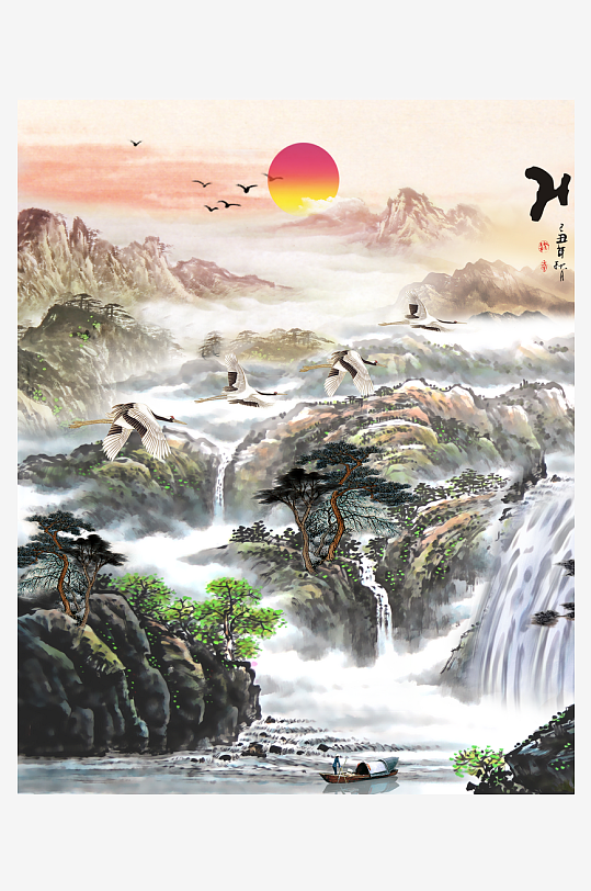 中式山水风景画装饰画-众图网