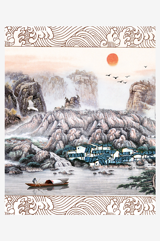 中式山水风景画装饰画-众图网