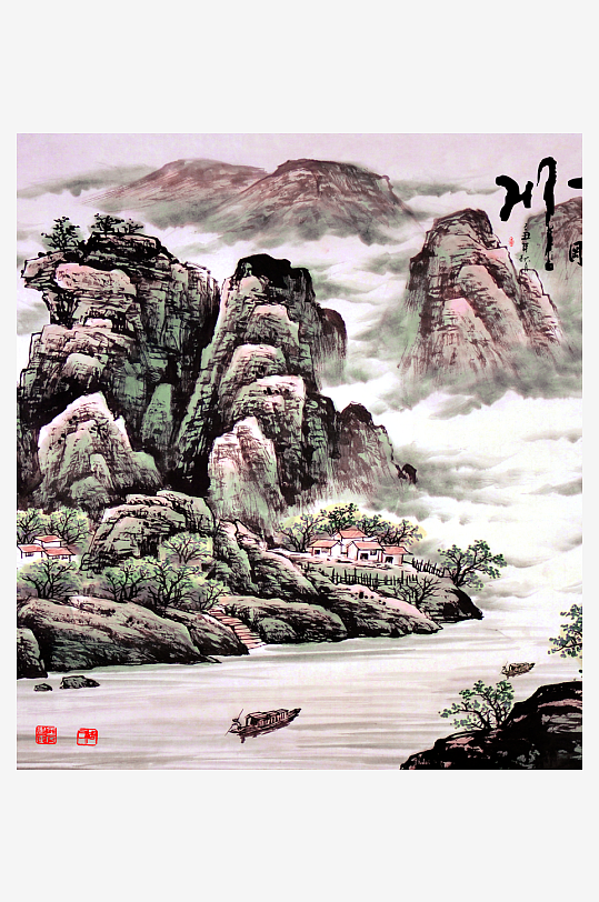 中式山水风景画装饰画-众图网
