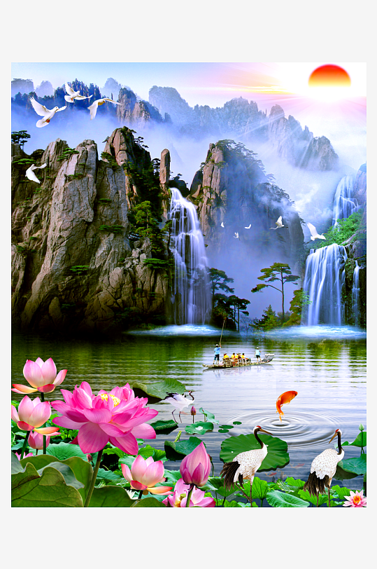 国画山水风景画装饰画-众图网