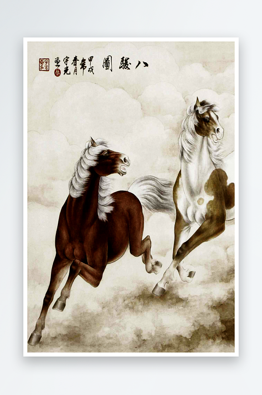 骏马水墨中式装饰画-众图网