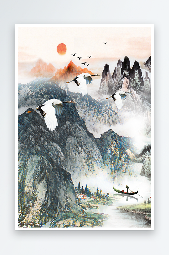 水墨山脉风景画中式装饰画-众图网