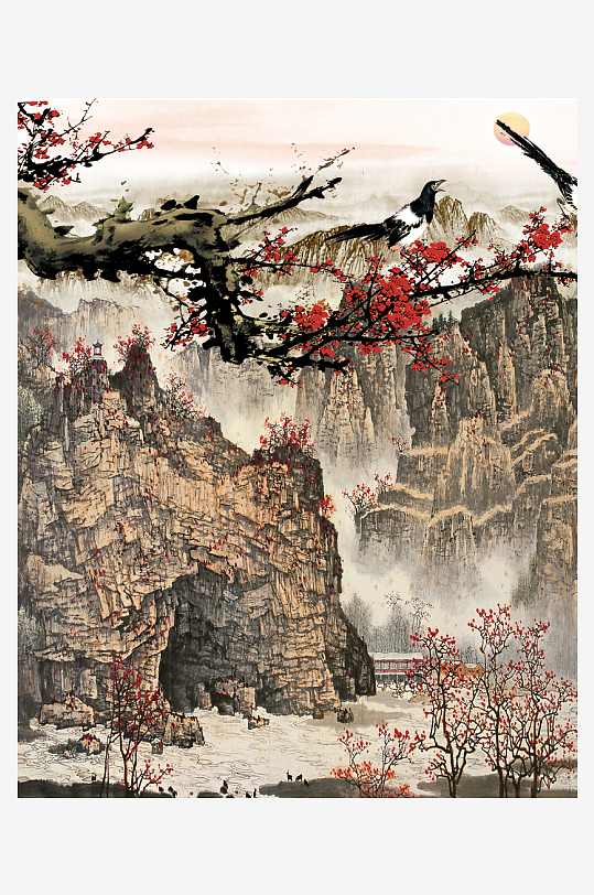 水墨山脉风景画中式装饰画-众图网
