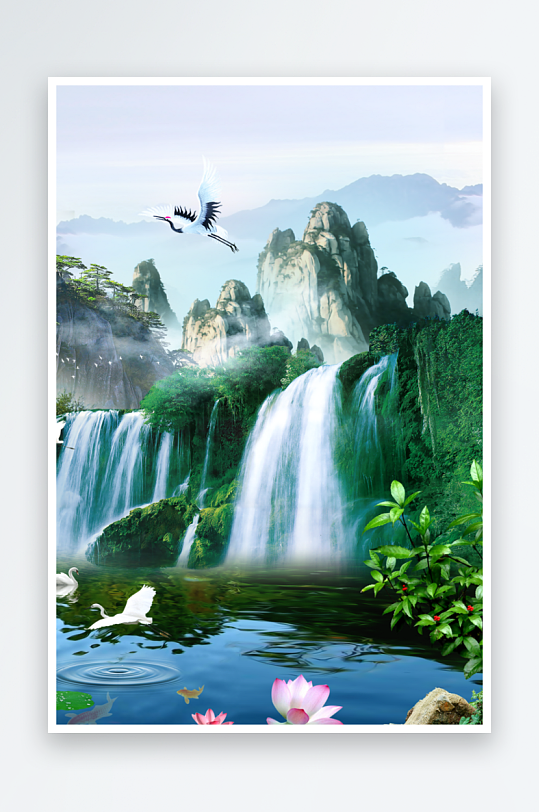 流水瀑布装饰画图片-众图网