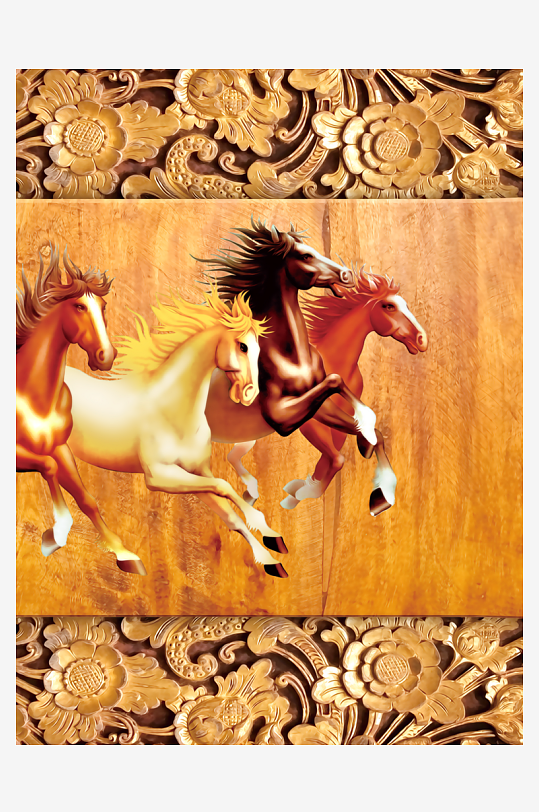 骏马中式装饰画图片-众图网
