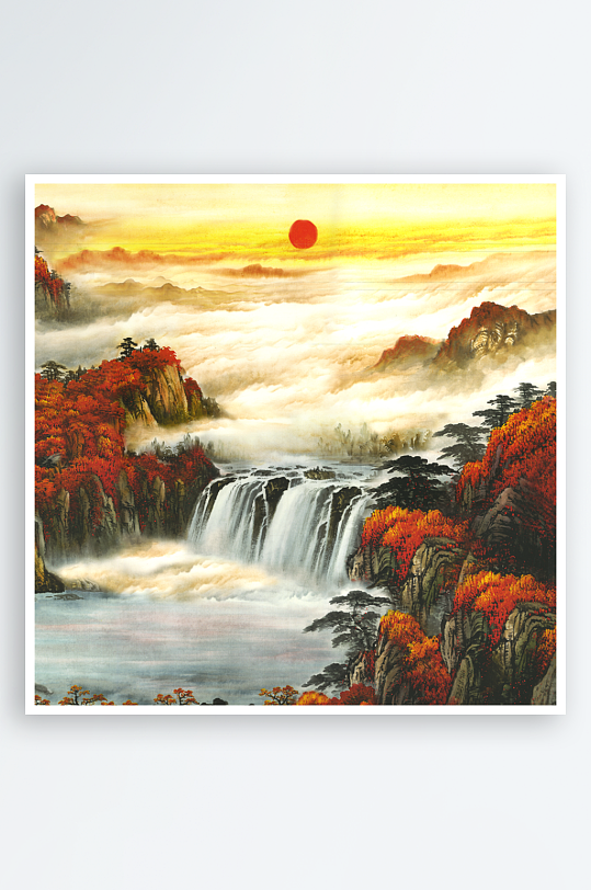 山水风景画中式装饰画图片-众图网