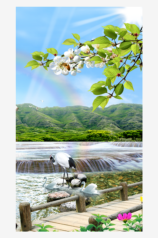 山脉风景画中式装饰画图片-众图网