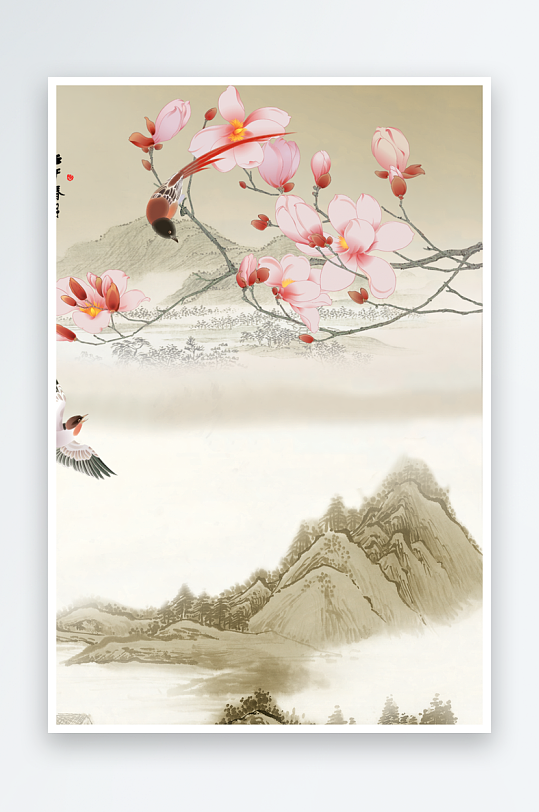 水墨山脉中式装饰画图片-众图网