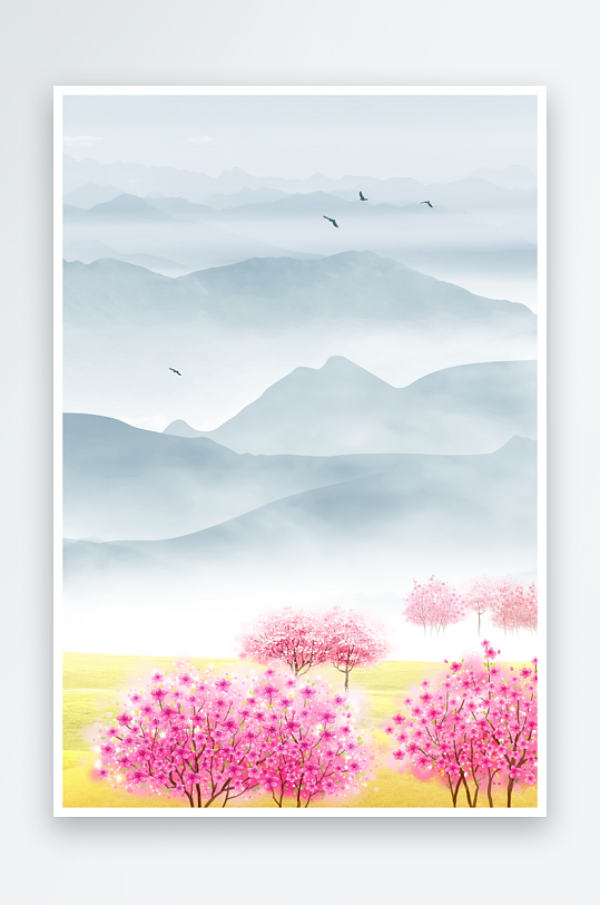 山脉风景画中式装饰画图片-众图网