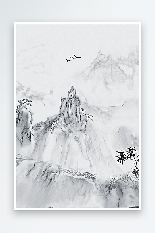 水墨山脉中式装饰画图片-众图网