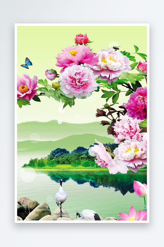 山脉风景画中式装饰画图片-众图网