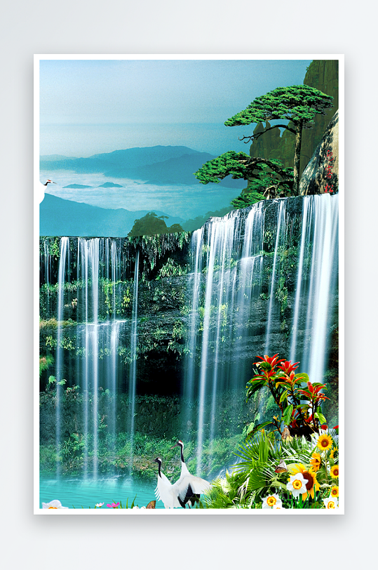 山脉风景画中式装饰画图片-众图网