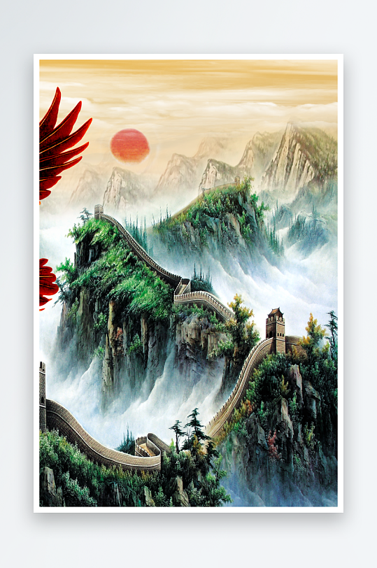 山脉风景画中式装饰画图片-众图网