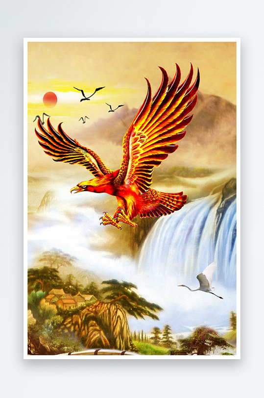 山脉风景画中式装饰画图片-众图网