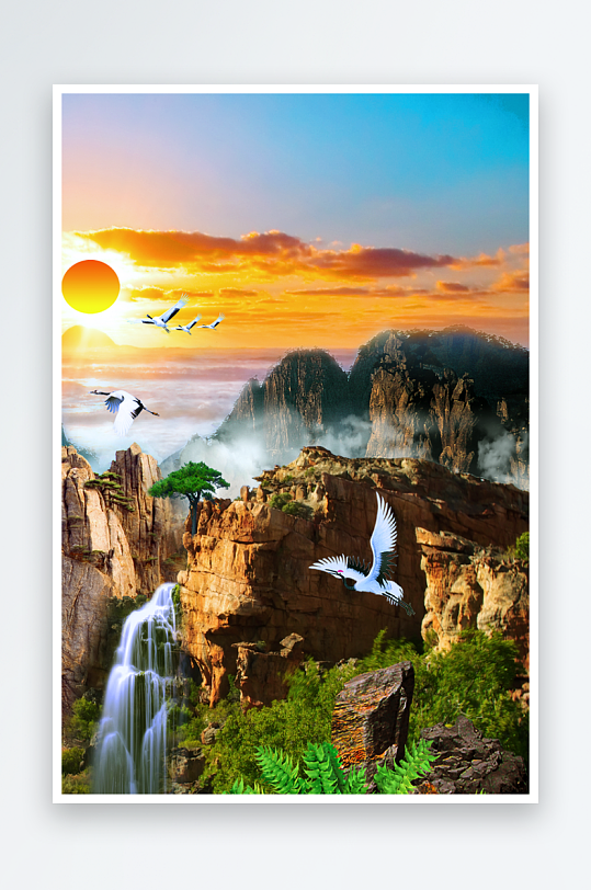 山林风景画中式装饰画图片-众图网