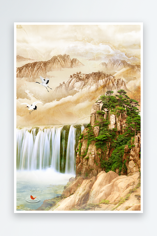 山林风景画中式装饰画图片-众图网