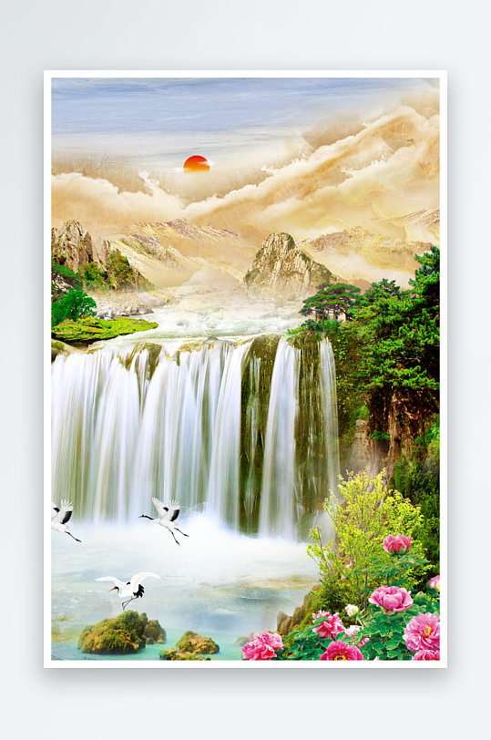 山林风景画中式装饰画图片-众图网