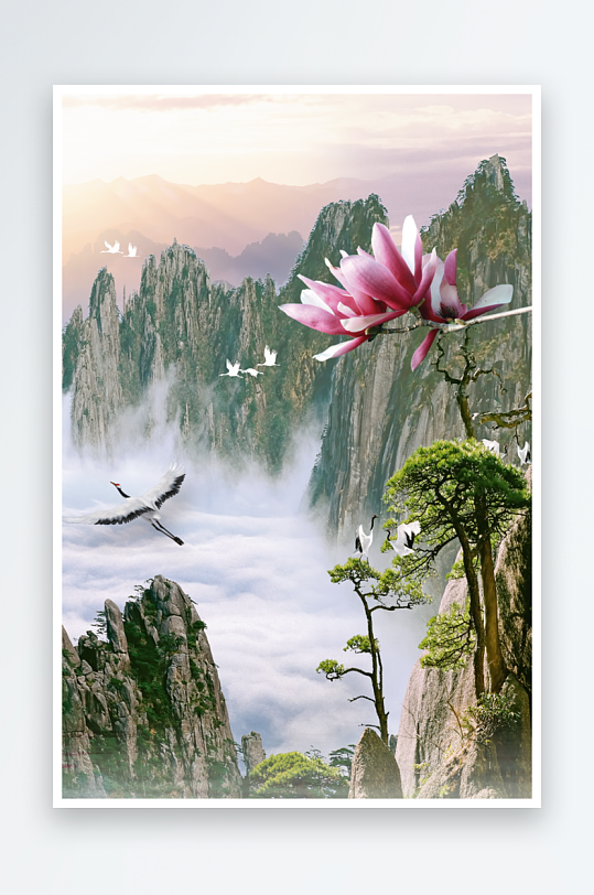 山林风景画中式装饰画图片-众图网