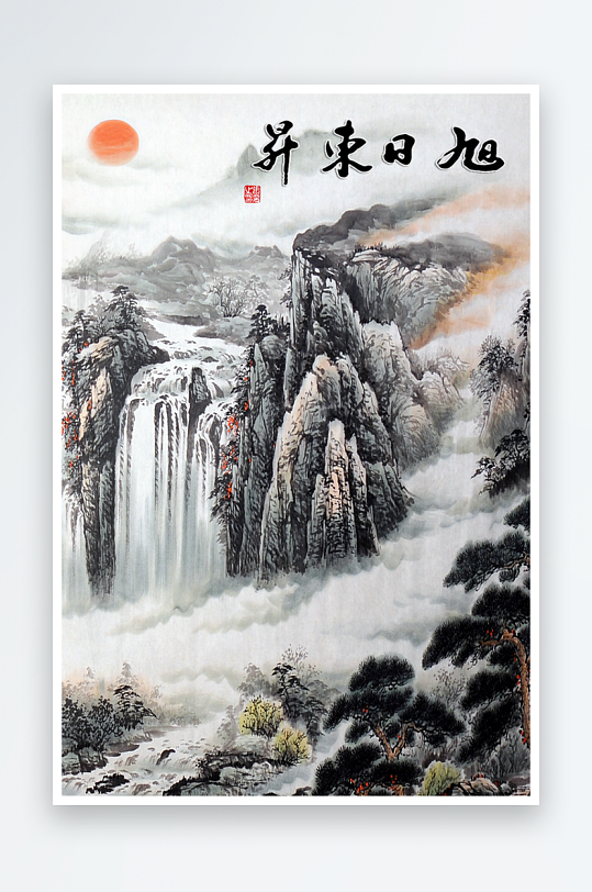 山脉风景画中式装饰画图片-众图网