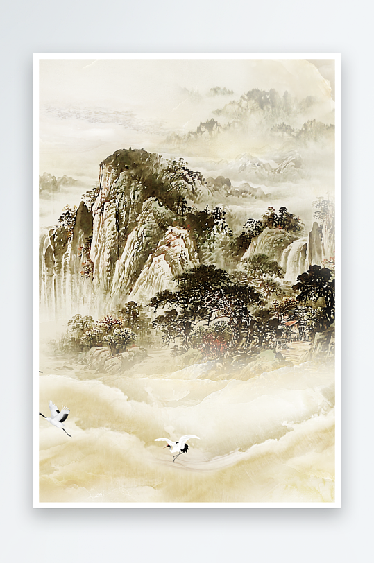 山脉风景画中式装饰画图片-众图网