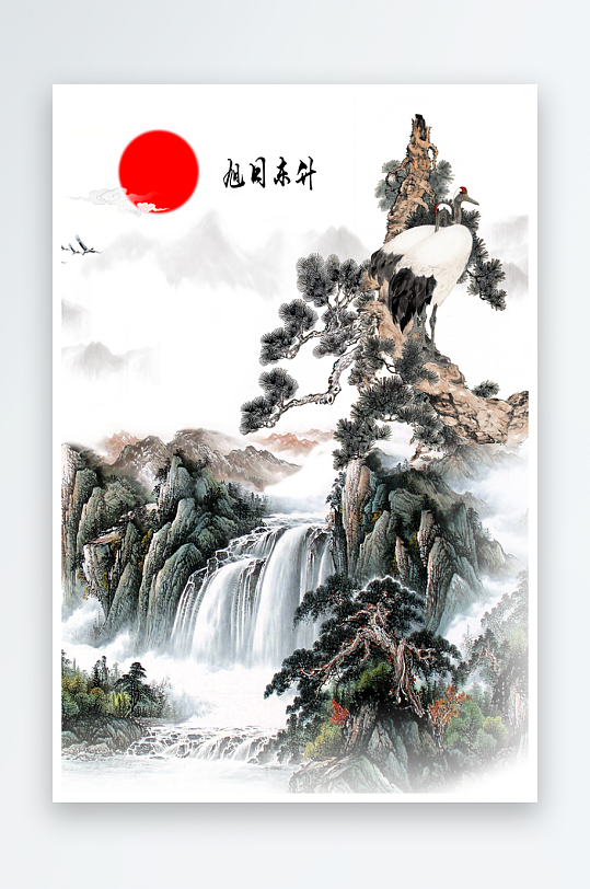 山脉风景画中式装饰画图片-众图网
