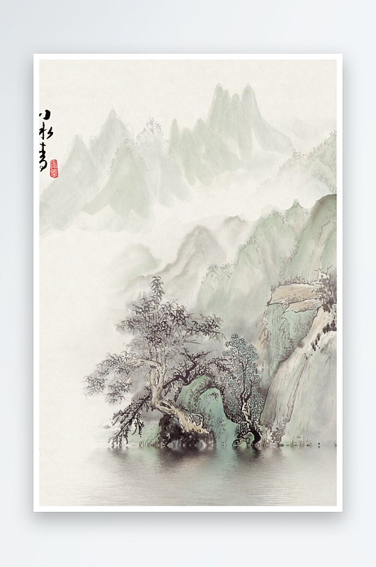 山脉风景画中式装饰画图片-众图网