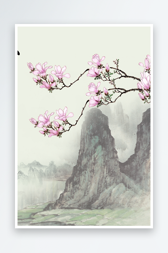 山脉风景画中式装饰画图片-众图网