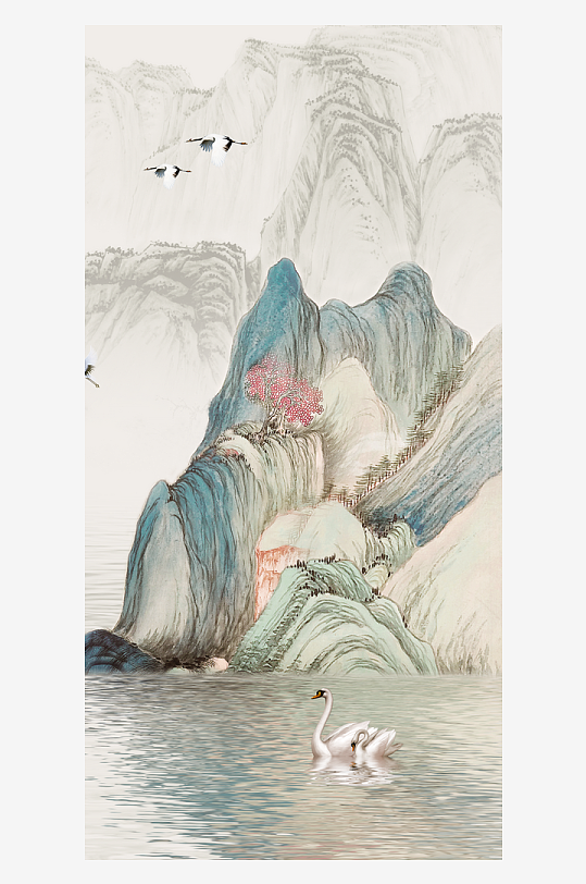 山脉风景画中式装饰画图片-众图网