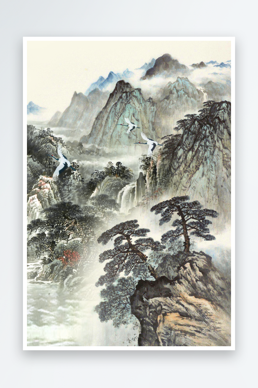 山脉风景画中式装饰画图片素材