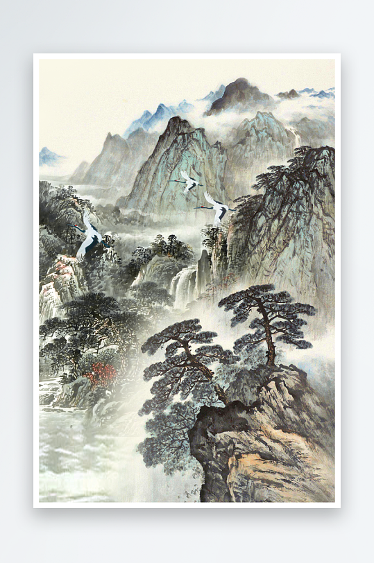 山脉风景画中式装饰画图片-众图网