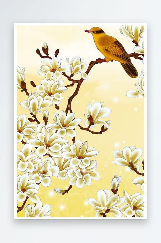 玉兰花中式装饰画图片-众图网