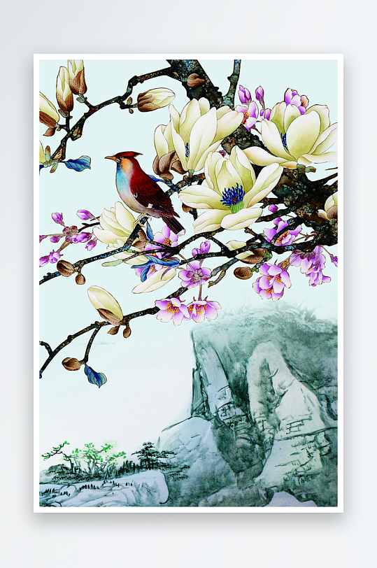 玉兰花中式装饰画图片-众图网