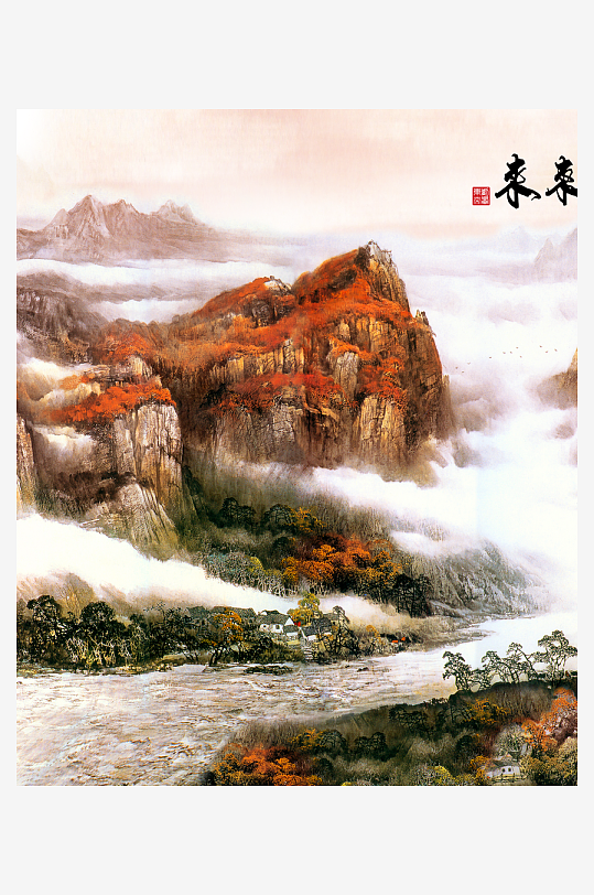 水墨山脉风景画装饰画-众图网