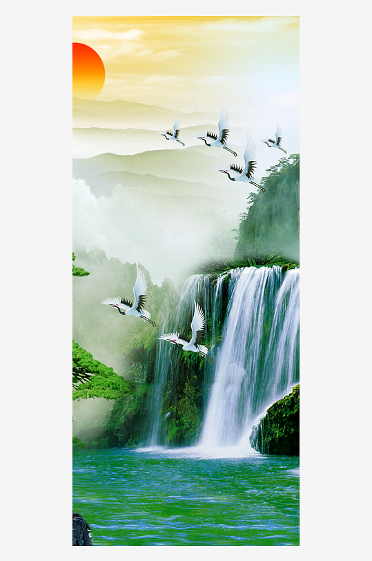 瀑布山水风景画装饰画-众图网