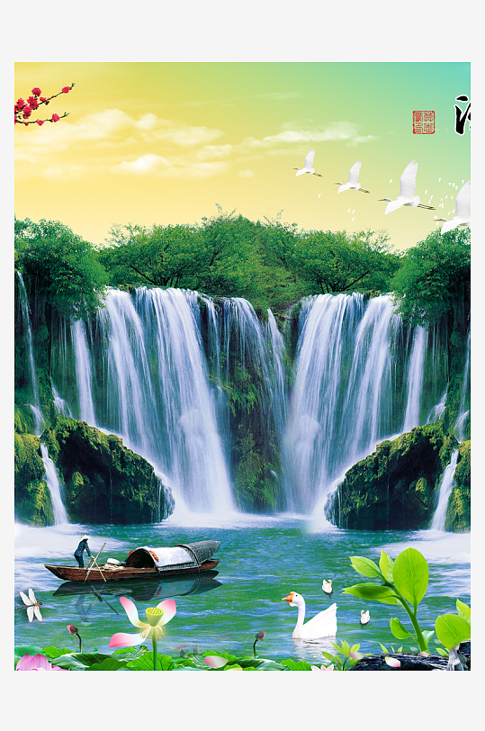 瀑布风景画装饰画-众图网