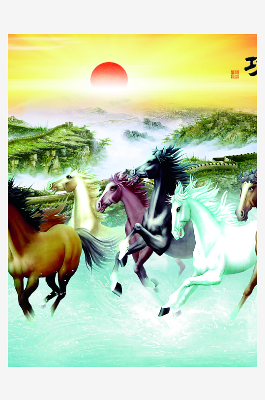 骏马水墨风景画装饰画-众图网