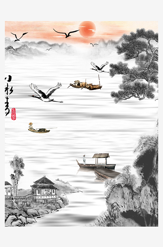 水墨山脉风景画装饰画-众图网