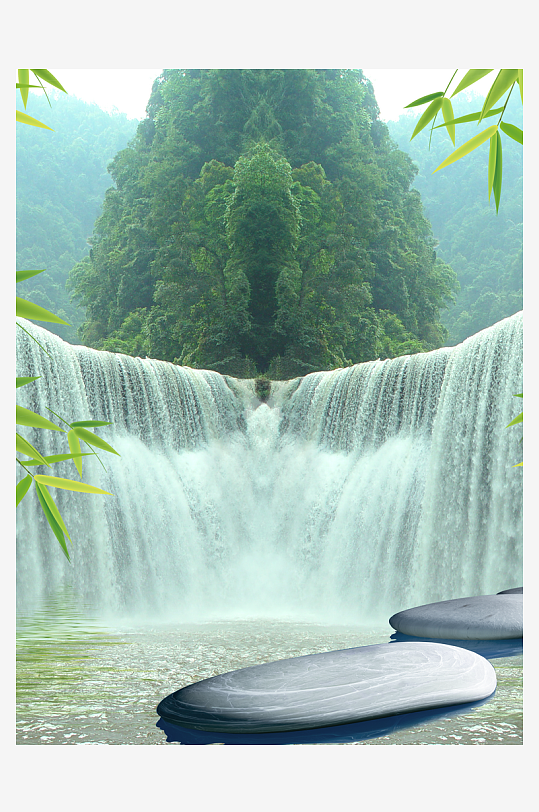 瀑布美景中式装饰画-众图网