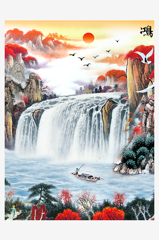 山水瀑布中式装饰画-众图网