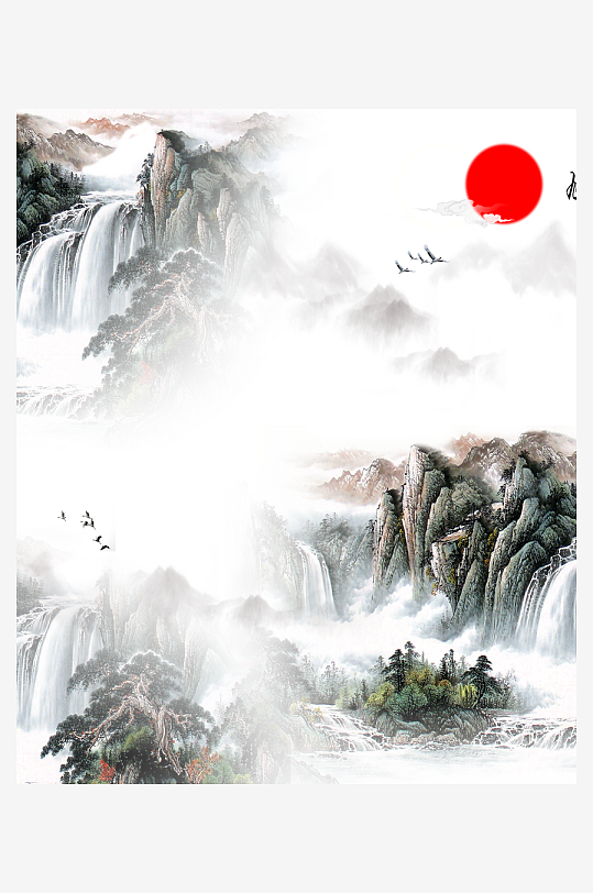 山水风景画水墨中式装饰画-众图网