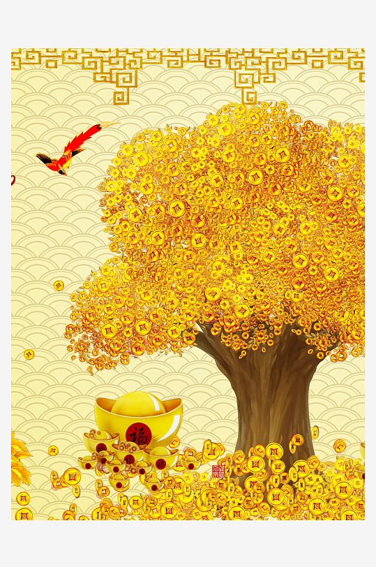 发财树风景画装饰画-众图网