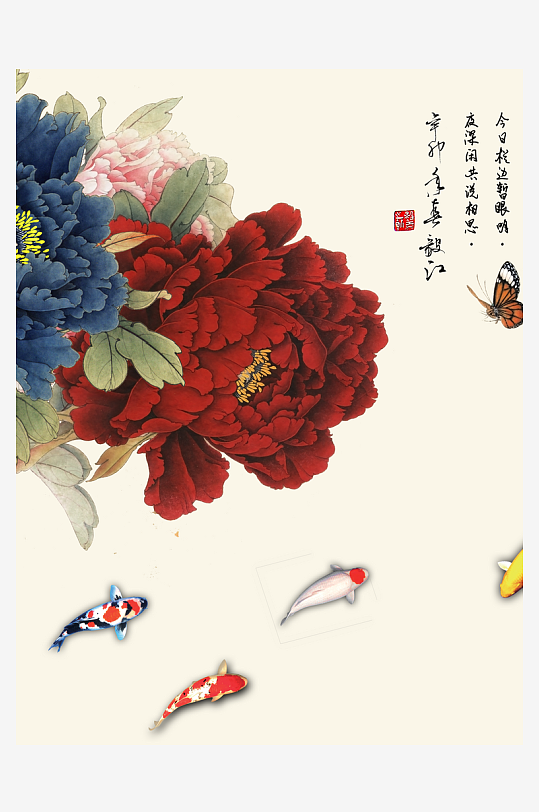 水墨中式花卉风景画装饰画-众图网