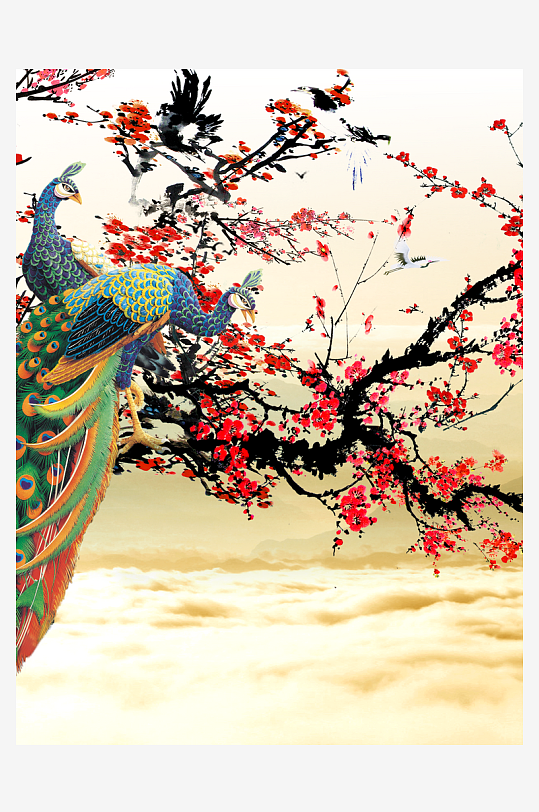 水墨中式花卉风景画装饰画-众图网