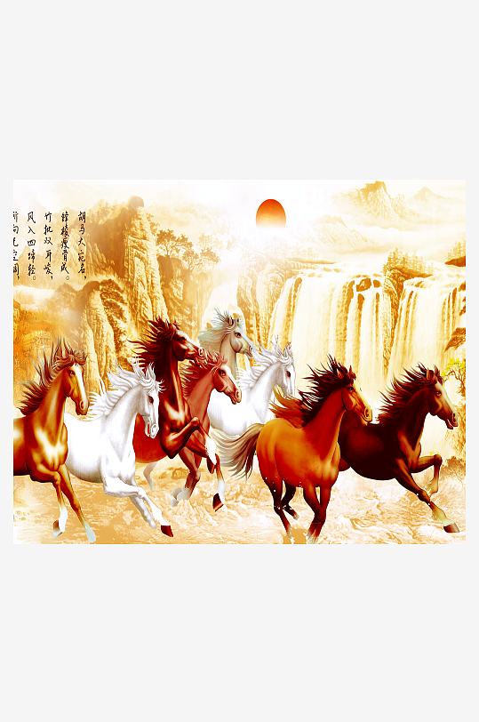 水墨中式骏马风景画装饰画-众图网