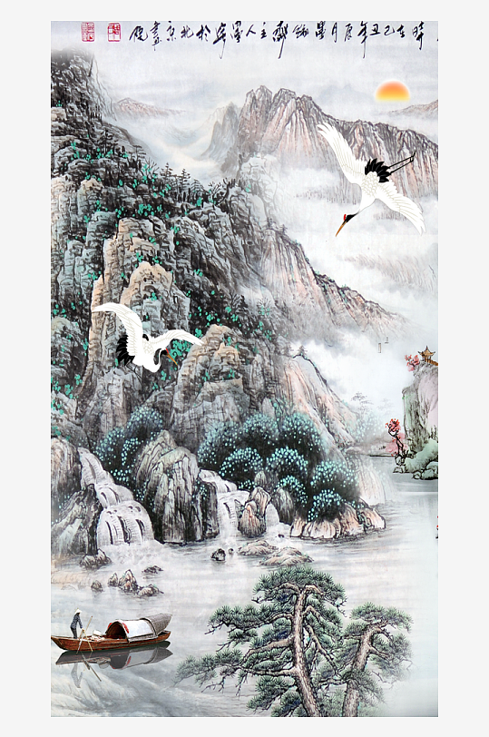 山水湖泊风景画装饰画-众图网