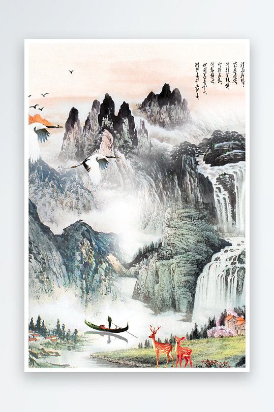 山水湖泊风景画装饰画-众图网