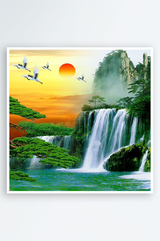 山水湖泊风景画装饰画-众图网