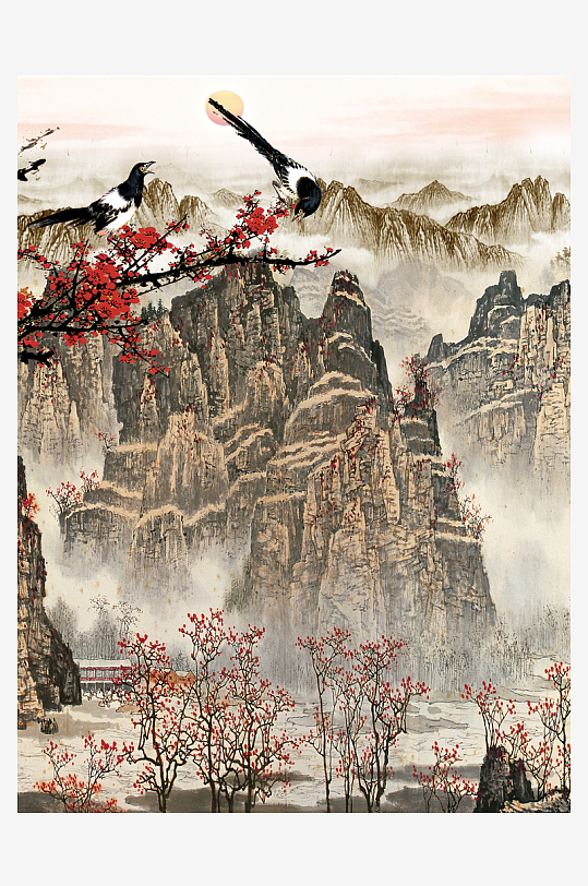 山水湖泊风景画装饰画-众图网