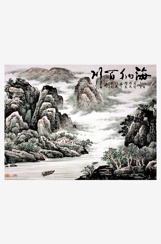 水墨风景画中式背景墙-众图网